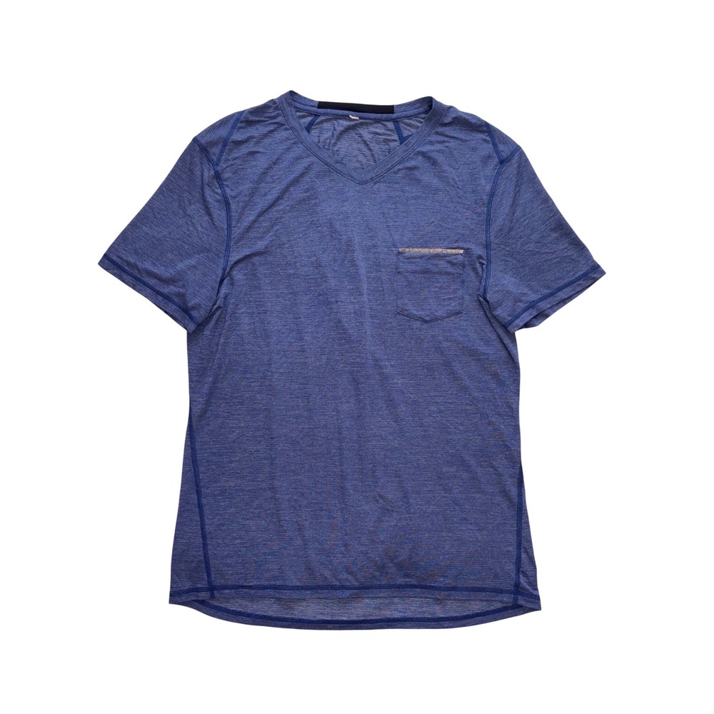 LULULEMON Up Front Shirt Mens L Blue V-Neck Pocket Gym Athletic Tee